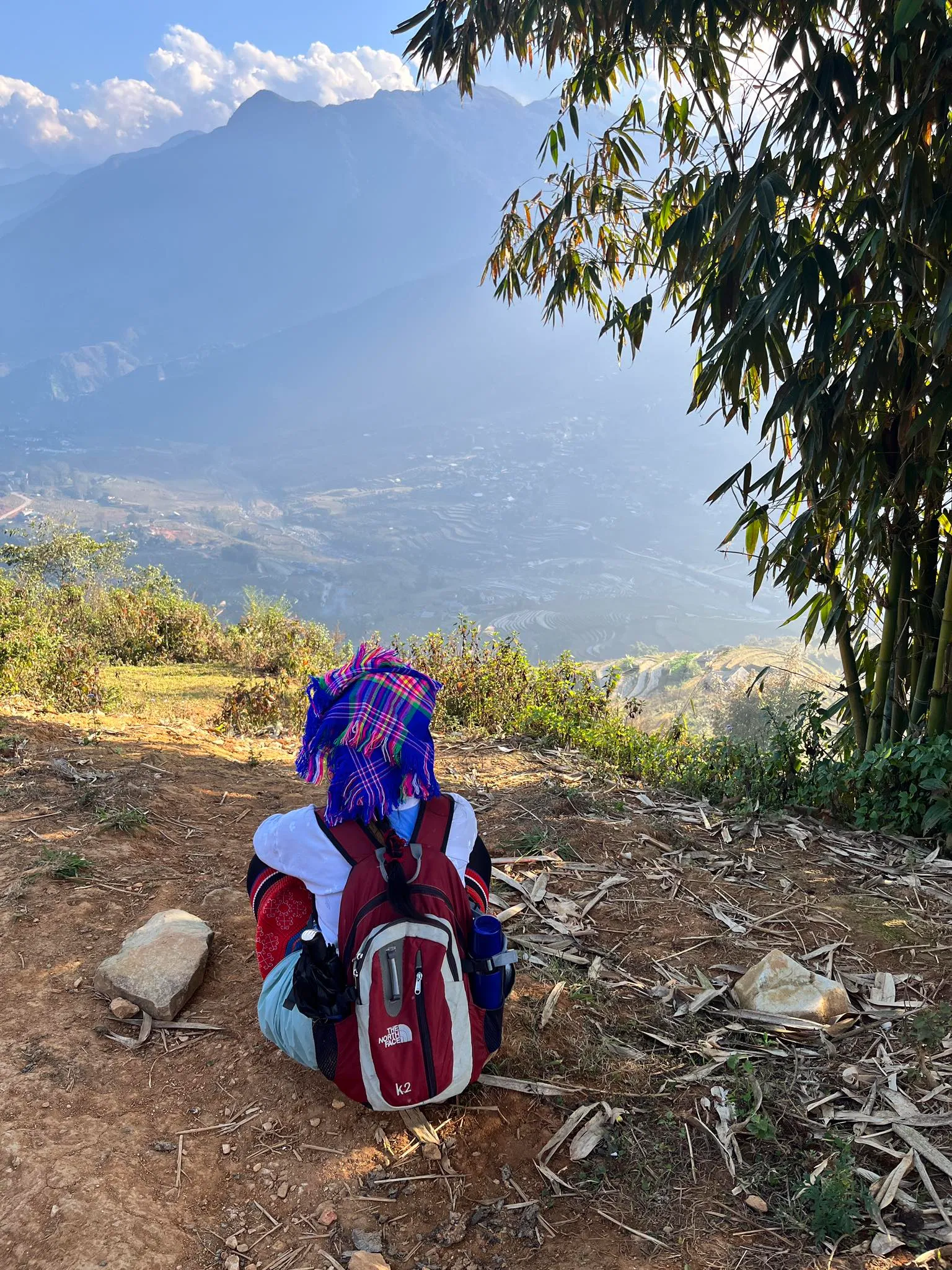 Trekker on the mountain path on Day 1 of the Explore Nature and Homestay 2D1N tour near Sapa