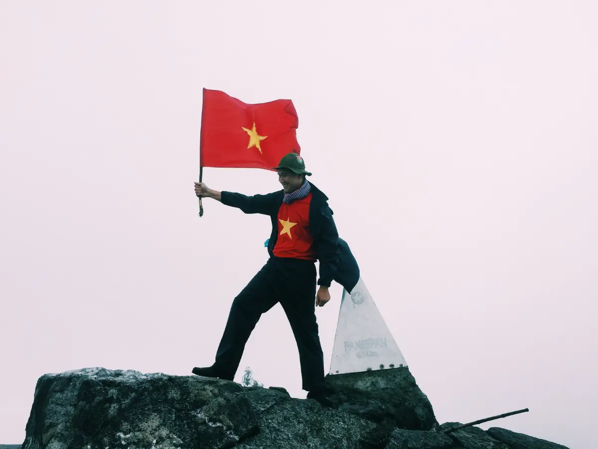 Summit marker at 3,143m — Fansipan Roof of Indochina reached by foot on the 2-day trek