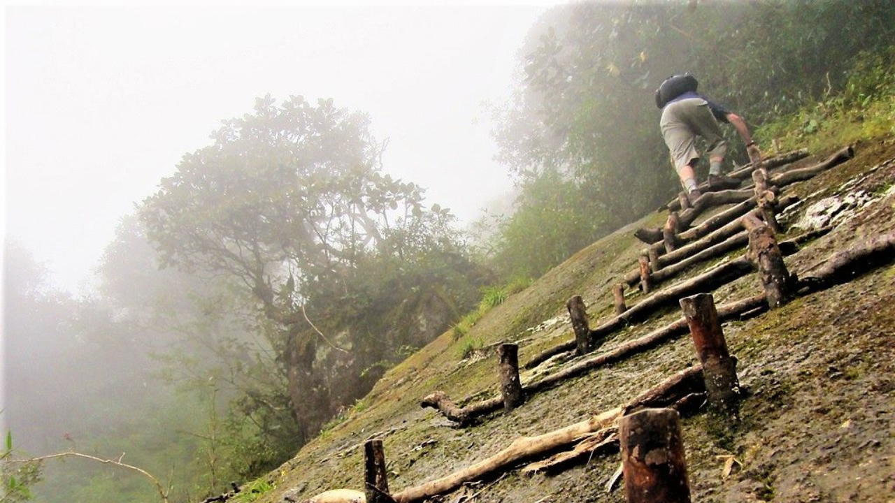 Trekkers celebrating at the Fansipan summit on the 2-day trekking tour from Sapa, Vietnam