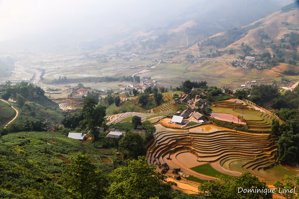 The Muong Hoa Valley seen from the trail between Giang Ta Chai and Ta Van, with terraces in the foreground