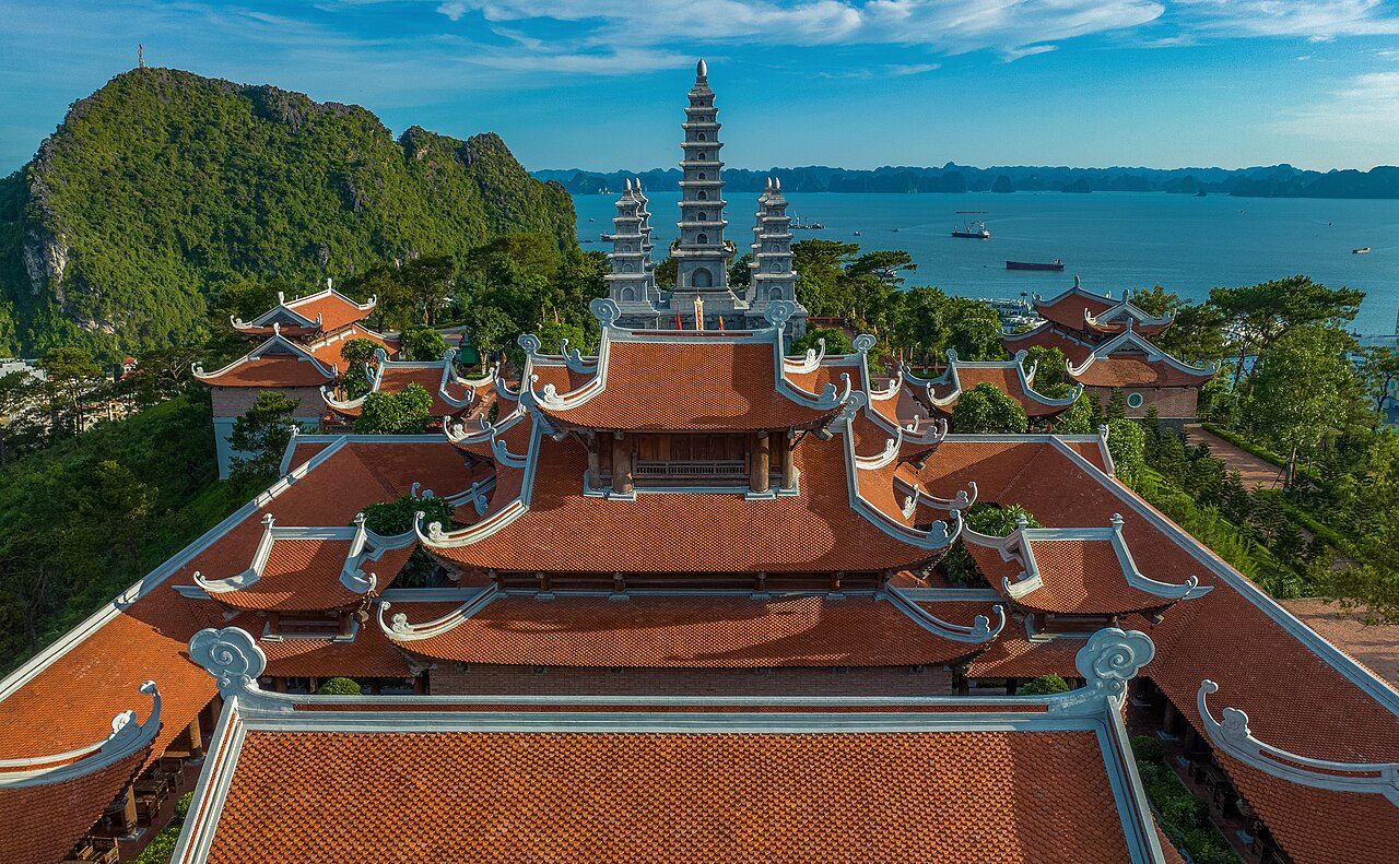 Aerial view of a pagoda overlooking Ha Long Bay, an anchor of a 10-day Vietnam trip