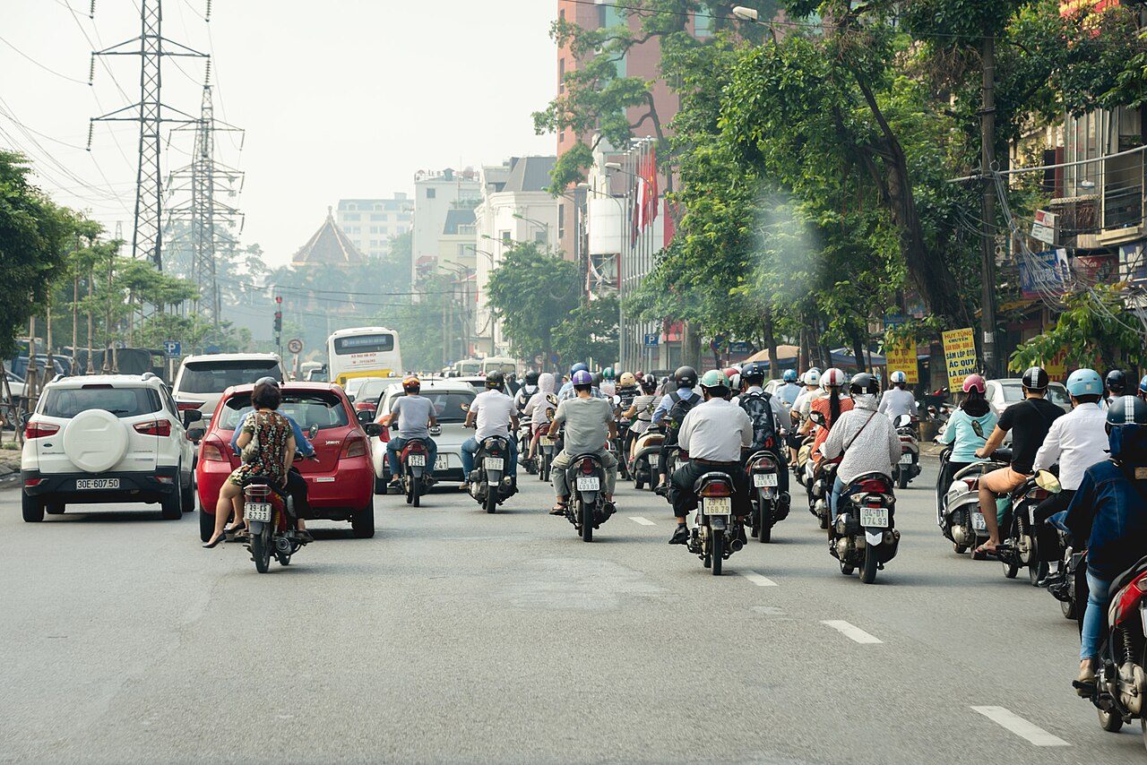 Busy Hanoi street traffic, a classic first impression of Vietnam
