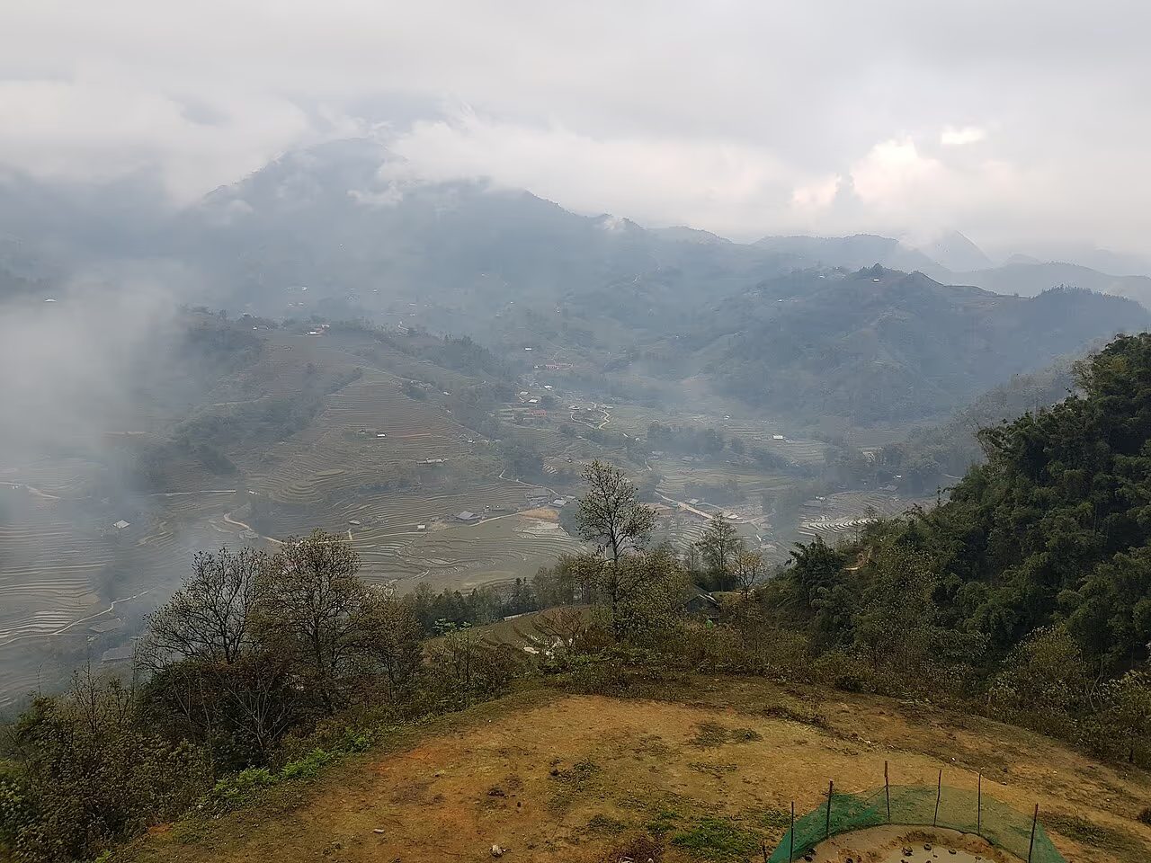 Misty Muong Hoa Valley near Sapa on a cold December morning