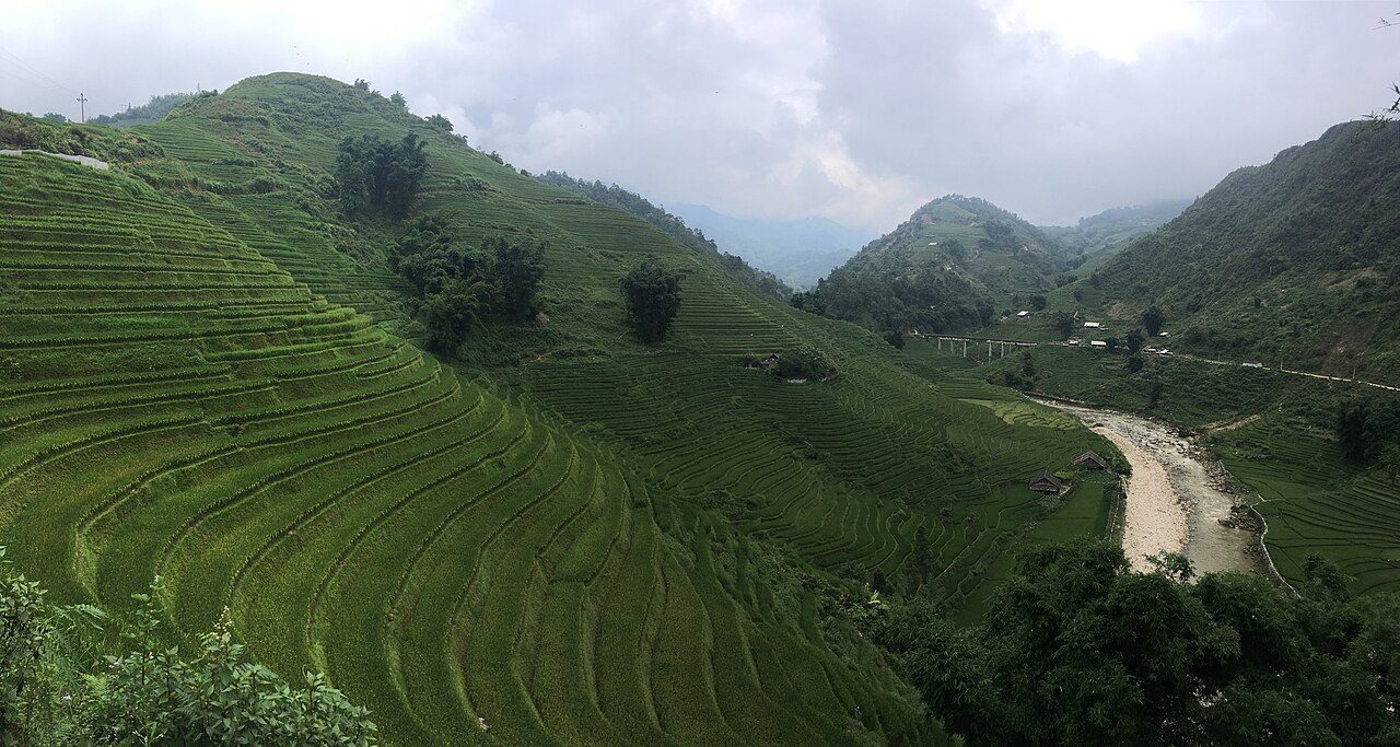 Panorama of terraced hillsides in the Muong Hoa Valley, Sapa