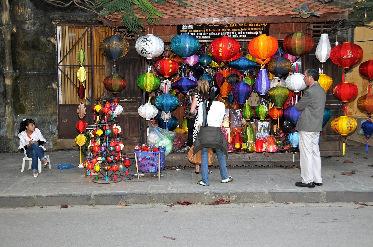 A colourful silk lantern shop in Hoi An, Vietnam — a classic Vietnam shopping scene
