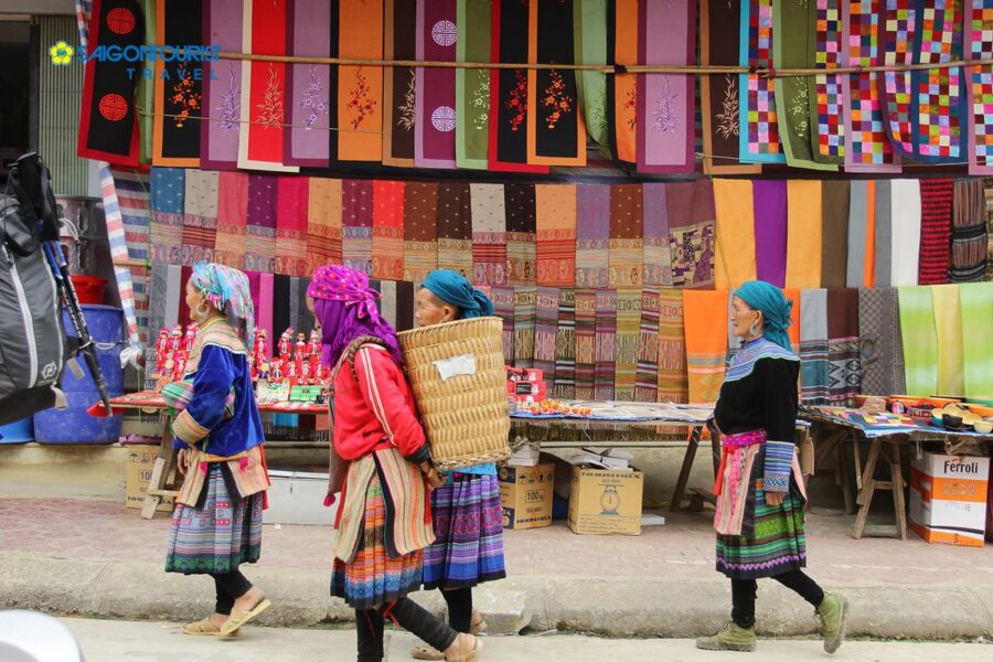 Traditional ethnic fabrics in Sapa market